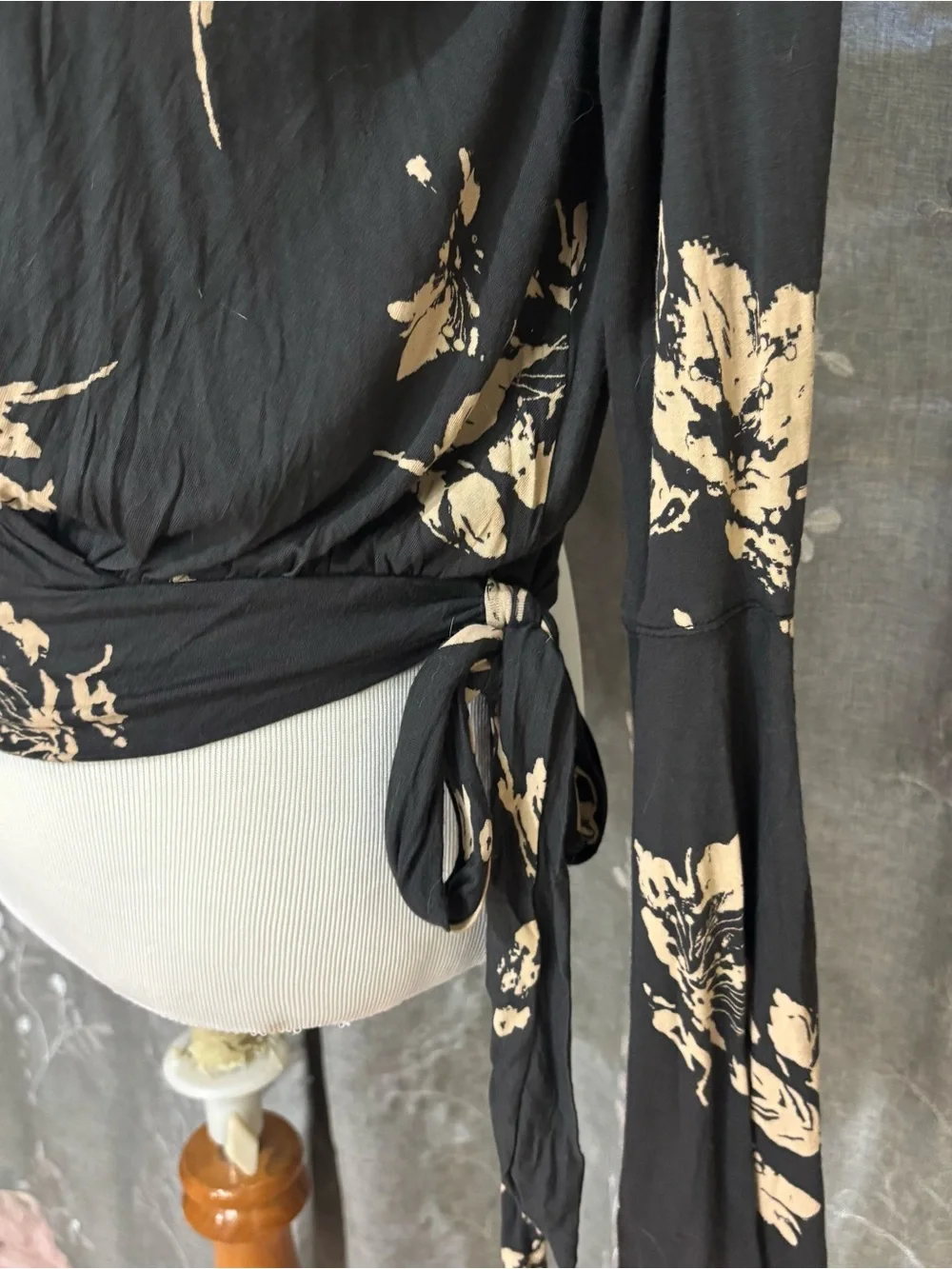 Free People Floral Wrap V-Neck Long Sleeve Top